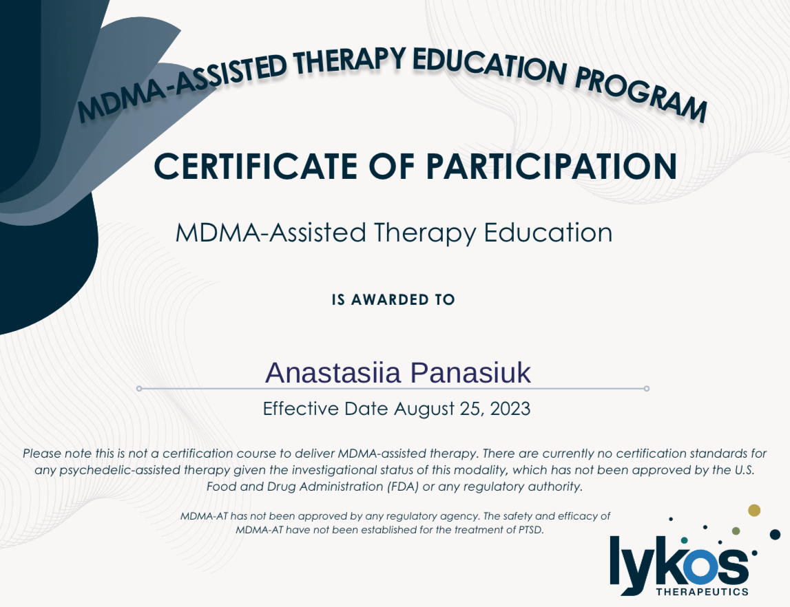 MDMA AT Therapy Education Certificate 2023